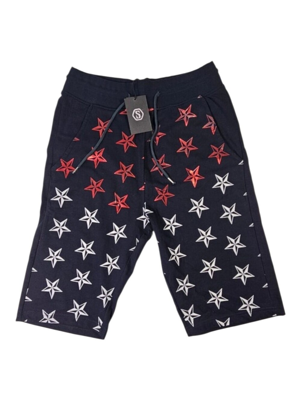 Switch Remarkable Men's  Navy Red White Star Long Bermuda Jorts Men‎ Size M